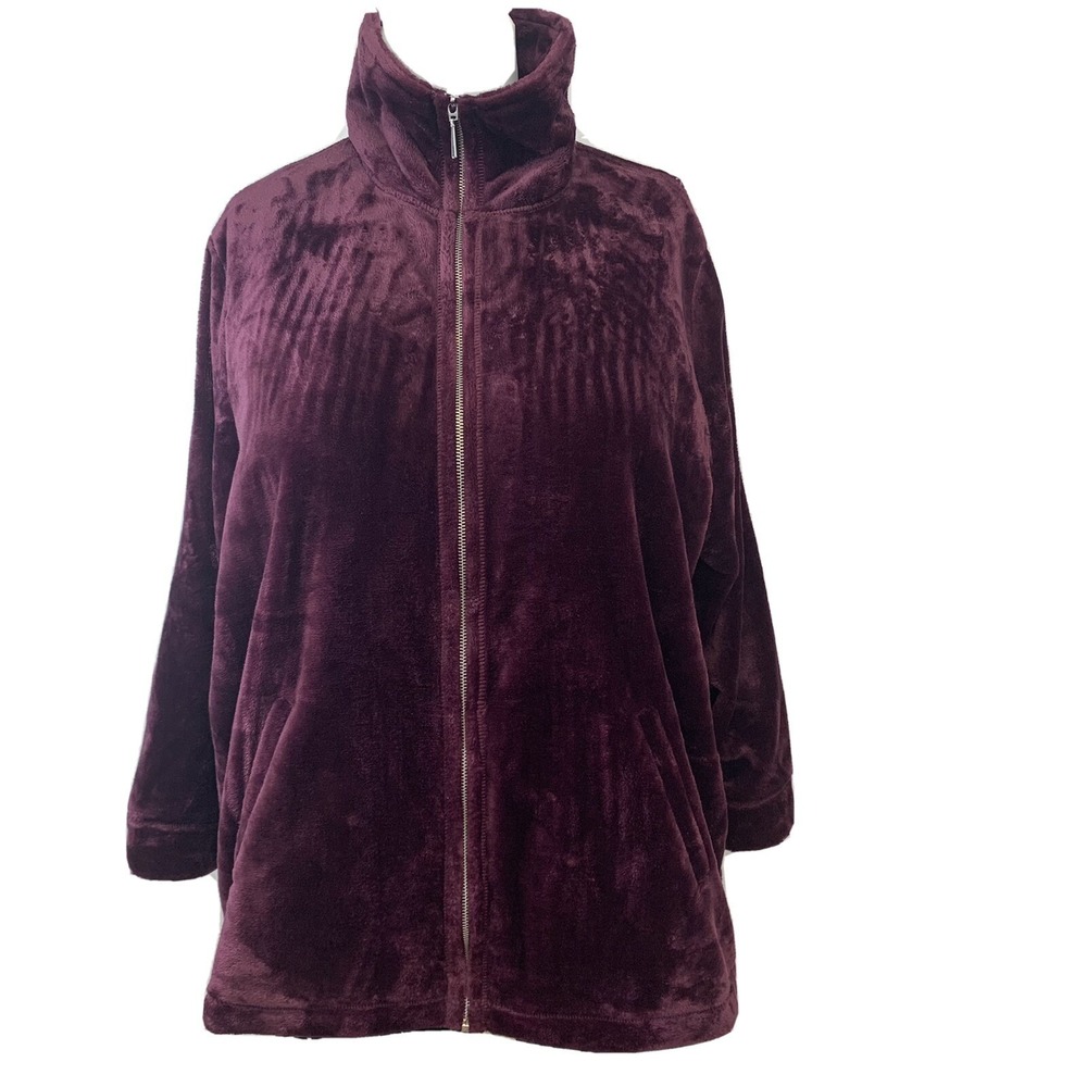 Catherines Burgundy Plush Fleece Full Zip Mock Neck Jacket Full Zip 2XWP